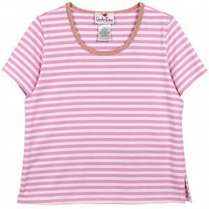 Quacker Factory Womens XL Pink White Stripe Rhinestone Top 100% Cotton QVC